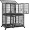 Yaheetech Stackable Dog Crate 2x43'' Heavy Duty Large Dog Cage w/Divider/Open Top/Bowls/Pull-out Trays/Wheels for Small&Medium Dogs, Black Set of 2