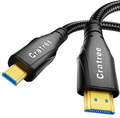 Cratree 8k Micro HDMI auf HDMI 2.1 Kabel 1M, 8K@60Hz, Micro HDMI Kabelmit Ethernet 3D Full HD 1080P HDR ARC kompatibel mit GoPro Hero 9/8/7/6/5, Sony, Kanon Grau Kameras