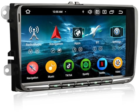 Erisin 8-Core 4GB+64GB 9 Pulgadas Pantalla Android 14 Radio Coche Bluetooth GPS Navegador para Volkswagen Golf 5/6 Passat Polo Tiguan Touran Caddy T5 Seat Skoda CarPlay Android Auto Dab+ WiFi DSP USB
