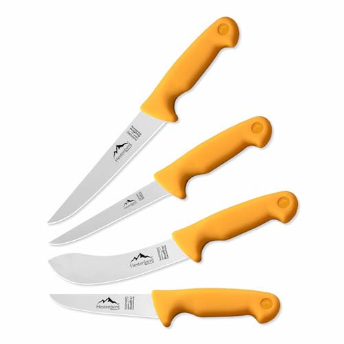 HESTENBERG Solingen Germany 4-Teiliges Profi Metzgermesser Set 3552, geeignet als Schlachtmesser & Fleischmesser (Gelb)