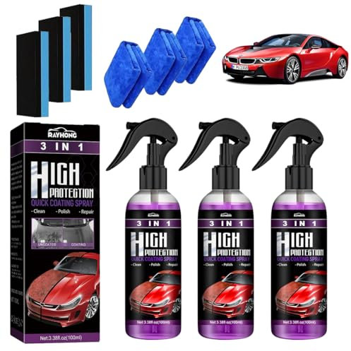 High 3 In 1 Beschichtungsspray, 3-In-1 High Protection Car Coating Spray, Autopolitur Kratzer Entferner Auto, Autolack Außen Restaurator Autopolitur (Pack 3/Am Beliebtesten)
