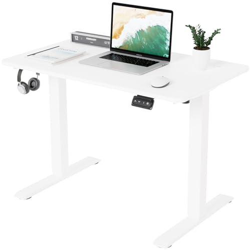 TRIUMPHKEY Mesa elevable 100x60cm, Standing Desk, Escritorio Elevable Eléctrico con 2 Alturas de Memoria, Agujero Pasante, Escritorio de Altura Ajustable 71-119cm Blanco