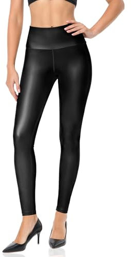 Foucome Women Faux Leather Leggings Butt Lift High Waisted Leather Trousers for Women (Black M)