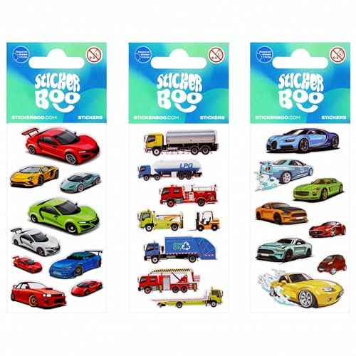 Set von bunten Stickern Autos, Aufkleber für Jungen