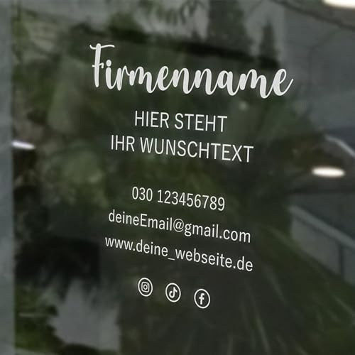 INDIGOS UG - Aufkleber selbst gestalten - Schaufensteraufkleber personalisiert - Wunschtext, Icons - 90 cm - Fensterfolie blickdicht - Firma, Einzelhandel, Büro - Schaufensterbeschriftung - Werbung