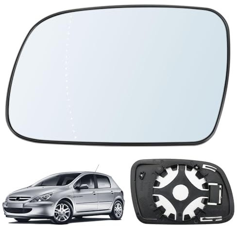 XIXIYAN Cristal del Espejo Retrovisor para Peugeot 307 2001-2007/407 2004-2008, Cristal de Retrovisor Exterior Calefaccionado con Placa Trasera, Se Adapta al Lado Izquierdo O Derecho del Vehículo