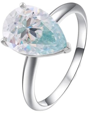 Epinki Echter Schmuck, 9 Karat 375 Weißgold Ringe, Klassiker Solitär Hochzeitsring mit Tropfen 2ct Moissanit Hell Blau, 18K Gold Partnerringe Bandringe Gr.52 (16.6)