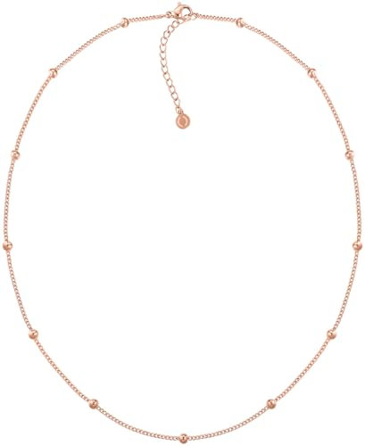 day.berlin Damen Kugel Halskette Nela in Rosegold 18k vergoldet, 45+5cm variable Länge, 316L Edelstahl Kette mit kleinen Kugeln (3mm), nickelfrei und wasserfest