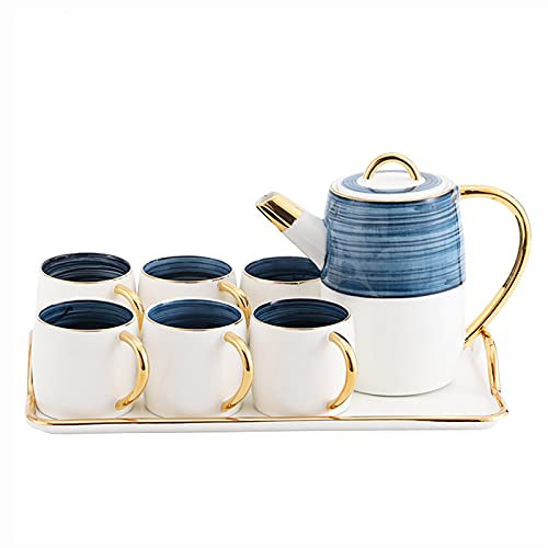 8 pieces british porcelain tea sets ceramic tea service for adults, one teapot, set of 6 coffee cup set with tray