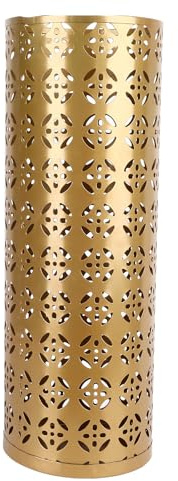 Masyrt Stylish Hollow Copper Pattern Metal Umbrella Stand, Proof Round Umbrella Holder Bin for Home Entryway Organization (L)