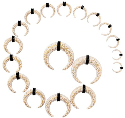 Longbeauty 18 PC Acryl Pincher Tapered Hufeisen Piercing Dehnungsstab Expander Ohrdehnungsset, 1.6mm-10mm, Weiß&Gold