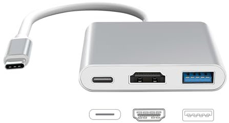 Taekooki 3-in-1 USB C HDMI-adapter, HDMI+USB 3.0+USB-C-portar, för TV-adapter, USB C till HDMI, digital AV multiport med 4K HDMI, USB-A 3.0
