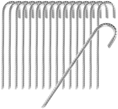 com-four® 16x XL Bodenanker aus massivem Stahl, J-Form 38 cm, Ø 1 cm – verzinkte Erdanker für Zelt, Pavillon, Hüpfburg, Trampolin, auch als Bewehrungsstab für den Boden, stabil & rostfrei