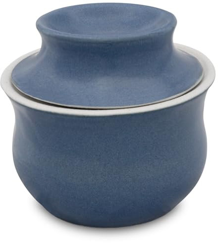 KERAZO Beurrier en céramique avec refroidissement à eau pour 1 morceau de beurre (250 g) – Stockage sans refroidissement toujours beurre tartinable (bleu, 250 g)