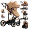 Veitoalioy Kinderwagen 3 in 1, Bequemer Multifunktionaler Kombikinderwagen 3 in 1 Komplettset, Aluminium Hohe Landschaft Babywagen, Faltbarer Kinderwagen Set (588 Khaki)