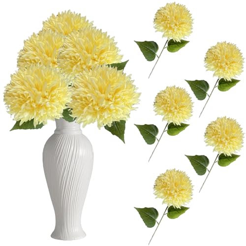 astylishome Künstliche Blumen, Stiele für den Innenbereich, Gelb, künstliche Grab-Chrysantheme, Pflanzendekoration für den Außenbereich, 5504