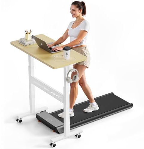 WALKINGDESK Höhenverstellbarer Schreibtisch mit Rollen, 80 x 40 cm Pneumatisch Computertisch Laptoptisch, Mobiler Stehpult für Walking Pad, PC Tisch Steh-Sitztisch für Home Office, Eiche
