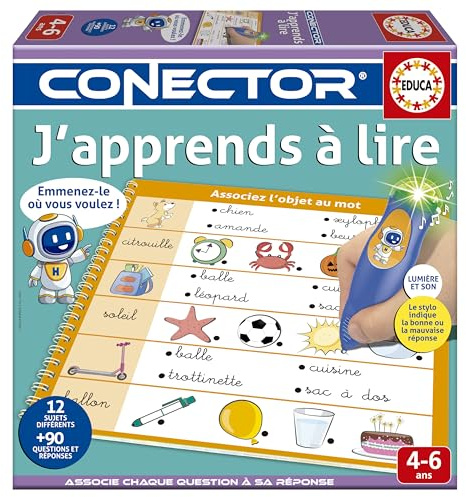 Educa - Conector J'apprends à Lire | Jeu éducatif avec Plus de 90 Questions et réponses. 12 thèmes différents au Format Livre et Crayon avec lumière et Son. Recommandé pour Les 4 Ans et Plus (20168)