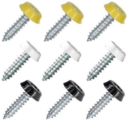 JUHUA 9 Pcs Number Plate Screws, Registration Licence Plate Screws Plastic Fixing Kit for Car Registration License Plates (3x White 3x Black 3x Yellow)