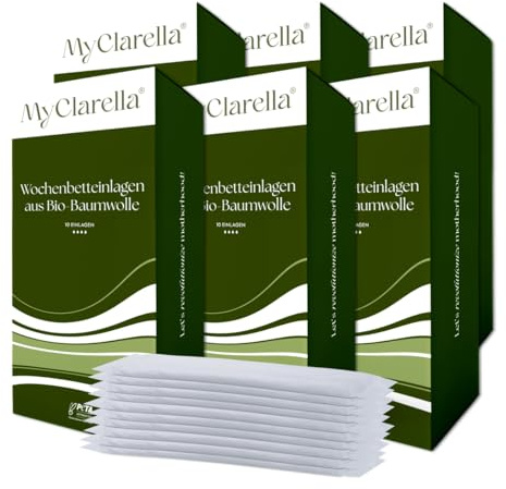 60 Wochenbetteinlagen mit Bio-Baumwolle | Made in Spain | Nach der Geburt | Für sensible Haut, hypoallergen | extra lang & extra starke Saugfähigkeit | Ideal bei Geburtsverletzungen