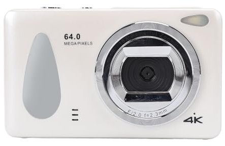 Sxhlseller Digital Camera 64MP 4K Autofocus 18x Zoom LED Fill Light - Long Battery Life 800mAh for Travel Vlogging (White)