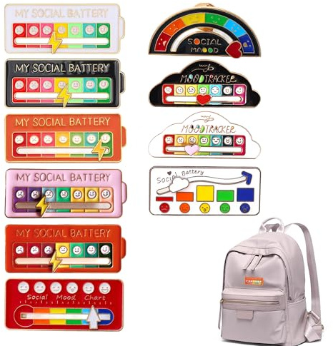 Bansusu 10Pcs My Social Battery, Adjustable Mood Conversion Brooch Pin | Creative Expression Pin Brooch Badge Lapel Pin,Showcase Mood and Social Energy,7 Days Mood Expressing Pin for Introverts Gift