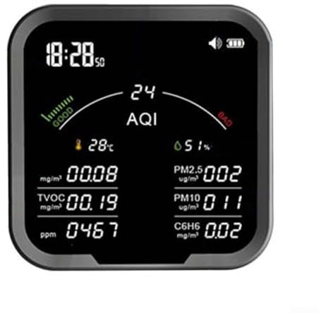 Besshepplo Air Quality Monitor Indoor Digital Temperature Humidity Meter Carbon Dioxide Detector For Tuya For Home Office Car With PM10 TVOC C6H6 AQI Digital Display(Black)