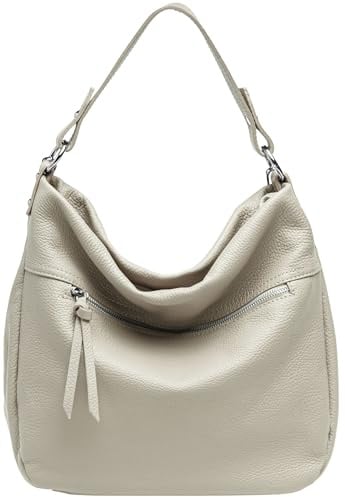 Caspar Klassisch sportliche Leder Schultertasche Mini Shopper Damen Handtasche - PREMIUM LINE - Modell No.795 - Made in Italy, Farbe:hell beige, Accessoires:One Size