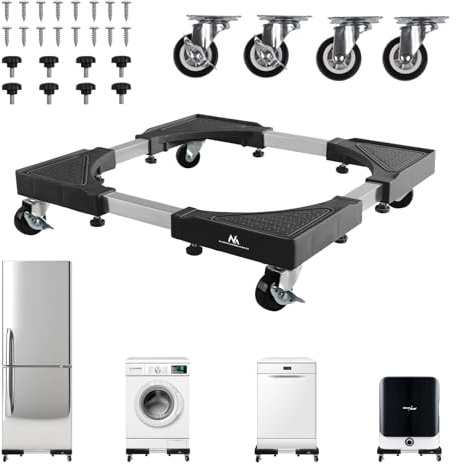 Soporte móvil universal Maclean MC-118B para lavadora secadora nevera con ruedas y bloqueo ajustable 500-700 mm base resistente antideslizante 200 kg