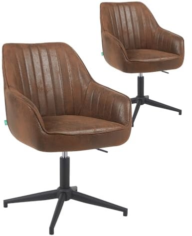 DUBI Möbel 2er Set Esszimmerstühle höhenverstellbar, Bürostühle, Konferenzstühle, 360° drehbar mit Taschenfederkern, ergonomisch gepolstert, Metallgestell, Wildlederoptik Braun, Modell Mika-Caro