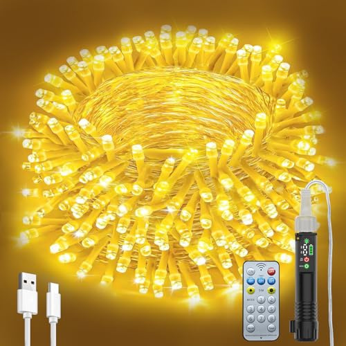 Electight Lichterkette Außen Batterie, 20M 200 Led Lichterkette USB Aufladbar, Wasserdicht Lichterkette Outdoor mit Akku, Fernbedienung, Timer, 8 Modi für Aussen Innen, Garten, Weihnachten, Party
