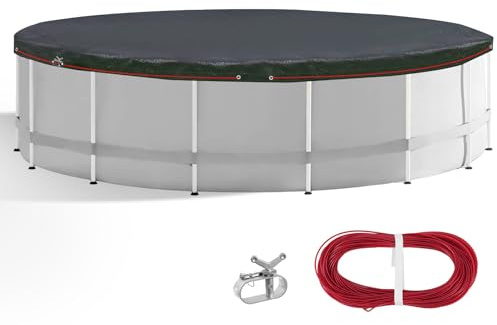 Cubierta de piscina redonda para piscinas de 340-400 cm, diámetro de 420 cm, dimensiones de lona de 100 g/m², doble revestimiento, resistente a la rotura y a los rayos UV, azul, para verano e invierno