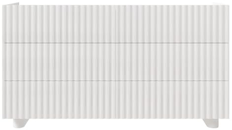Selsey Kommode Weiß Hochglanz mit Geriffelten Fronten 6 Schubladen Laminierte MDF 16/18mm Push-to-Open System Abgerundete Ecken Ideal für Schlafzimmer/Wohnzimmer Hergestellt in Polen
