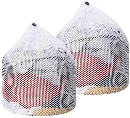 2 Pcs Reusable Mesh Laundry Bags with Drawstrings, 30 x 40cm, White | reusable machine-washable net bags, drawstring closure, for laundry organisation at home travel hotels college or dorms