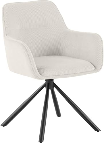 CLP Esszimmerstuhl drehbar Tipton Cord, 180° schwenkbarer Sessel mit Armlehne und Rückenlehne, bis 150 kg Belastbarkeit | Farbe Creme