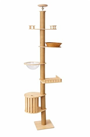 M.J COMFY-LIFE Floor to Ceiling Cat Tree Adjustable Height 240-280cm Tall Cat Tower with Thickened Scratching Post Fully Wrapped in Sisal Rope Multi-Level Cat Climber for Indoor Large Cats (Style A)