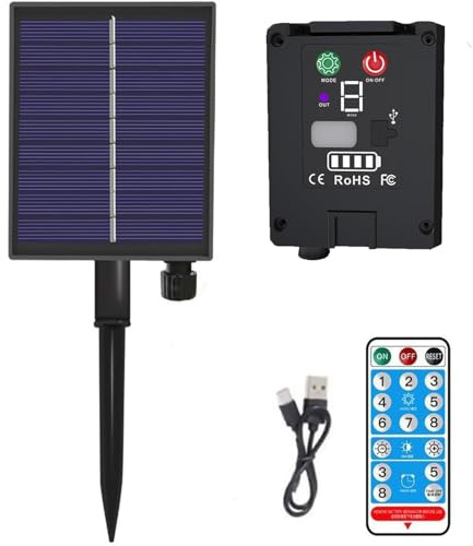 Joysing Solarpanel für Lichterkette 1200mAh Solarpanel mit Akku | Ersatz Solar Panel Wasserdicht Solarmodul Steuerbox mit Fernbedienung für 24V LED Beleuchtung Gartenleuchten