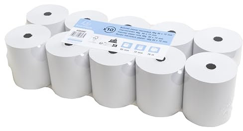 Exacompta 40808E 10er Pack Thermopapierrollen 1-lagig, Breite: 80mm, Länge 76m, Durchmesser Kern: 12mm 48g/m² Thermorolle für Kassen Kassenrolle