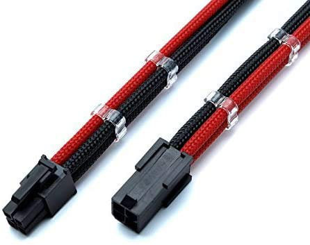 Shakmods 4 Pin ATX CPU Motherboard Sleeved Extension Cable 30cm + 2 Cable Combs (Black & Red)