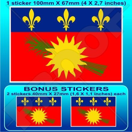 Guadeloupe Flagge (rot) Frankreich Gwadloup, Gwada Lesser Antillen 10,2 cm (100 mm) Vinyl Bumper Aufkleber, Aufkleber X1 + 2 Bonus