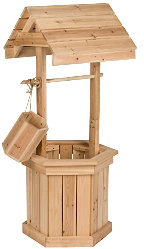 SHINE Company 4987N Decorative Outdoor Wishing Well | 55 High | Wooden Wishing Well Planter with Hanging Bucket for Flowers, Garden, & Yard – Natural