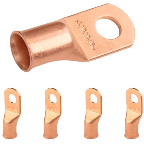SELTERM 2/0 AWG (70 mm²) - 3/8 (M10) ⌀ Hole UL Heavy Duty Wire Lugs, Battery Cable Ends, Bare Copper Eyelets, Tubular Ring Terminal Connectors [B79] - 5 Pack