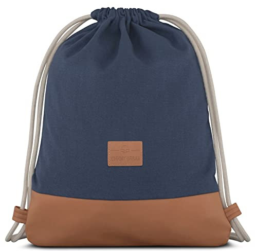 Johnny Urban Turnbeutel Damen & Herren Blau Braun - Luke - Beutel Rucksack mit Kordelzug - Baumwoll Canvas - Kleine Innentasche für Wertsachen