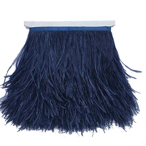 Sowder Straußenfeder-Borte, Fransen mit Satinband, für Kleidung, Kostüme, Nähen, Dekoration, 183 cm (Marineblau)