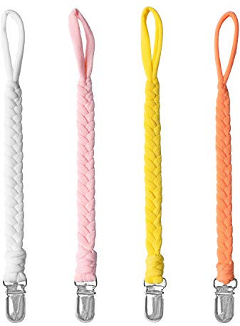 CULASIGN 4Pcs Schnullerkette Baumwolle Schnullerband Baby Schnullerketten Clips für Neugeboren Mädchen und Jungs (LA14)