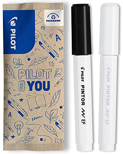 PILOT PINTOR Kreativmarker – 2 Stück in EF – Farben Schwarz/Weiß – Farbmarker-Stifte für DIY-Projekte, für fast alle Oberflächen, schnell trocknend und gut deckend