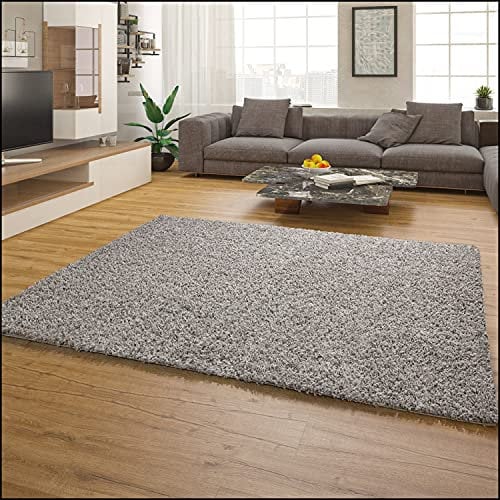 Paco Home Teppich Wohnzimmer Schlafzimmer Hochflor Shaggy Flokati Optik Einfarbiges Design Weich Flauschig Moderne Deko, Grösse:80x150 cm, Farbe:Grau