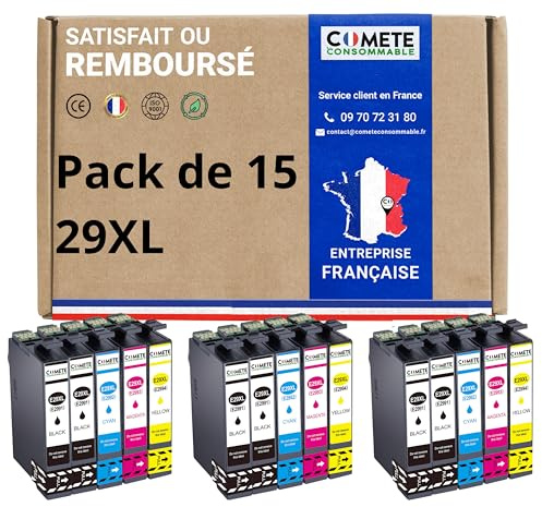 COMETE - Cartouches d'encre Compatibles avec EPSON 29 29XL - Lot de 15 | Pour XP-342 XP-352 XP-452 XP-332 XP-245 XP-442 XP-255 XP-355 XP-455 XP-247 XP-432 XP-435 XP-335 XP-345