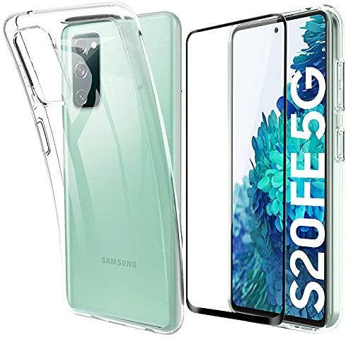 Lifeacc Handyhülle und Glas Schutzfolie Kompatibel mit Samsung Galaxy S20 FE, Transparent Durchsichtige Dünn Silikon Schutzhülle
