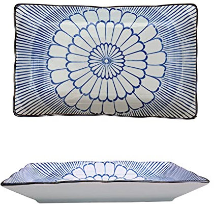 Ablerhome Decoration Ceramic Floral Geometric Dinnerware Japanese Style Crockery Pieces Side Dish Serving Buffet Sushi Platter Tableware Kitchen Accessories Blue New Gift (Platter)